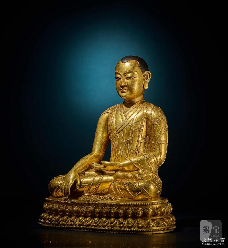 14世纪（丹萨替） 铜鎏金止贡巴·仁钦贝像 - 图3